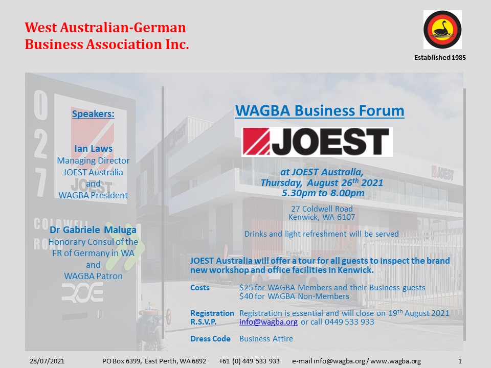 2020 08 26 WAGBA Business Forum 2021 at JOEST Australia